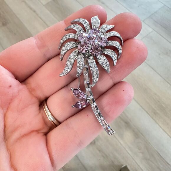 Jewelry - Vintage Crystal brooch flower embellished purple violet crystal rhinestones